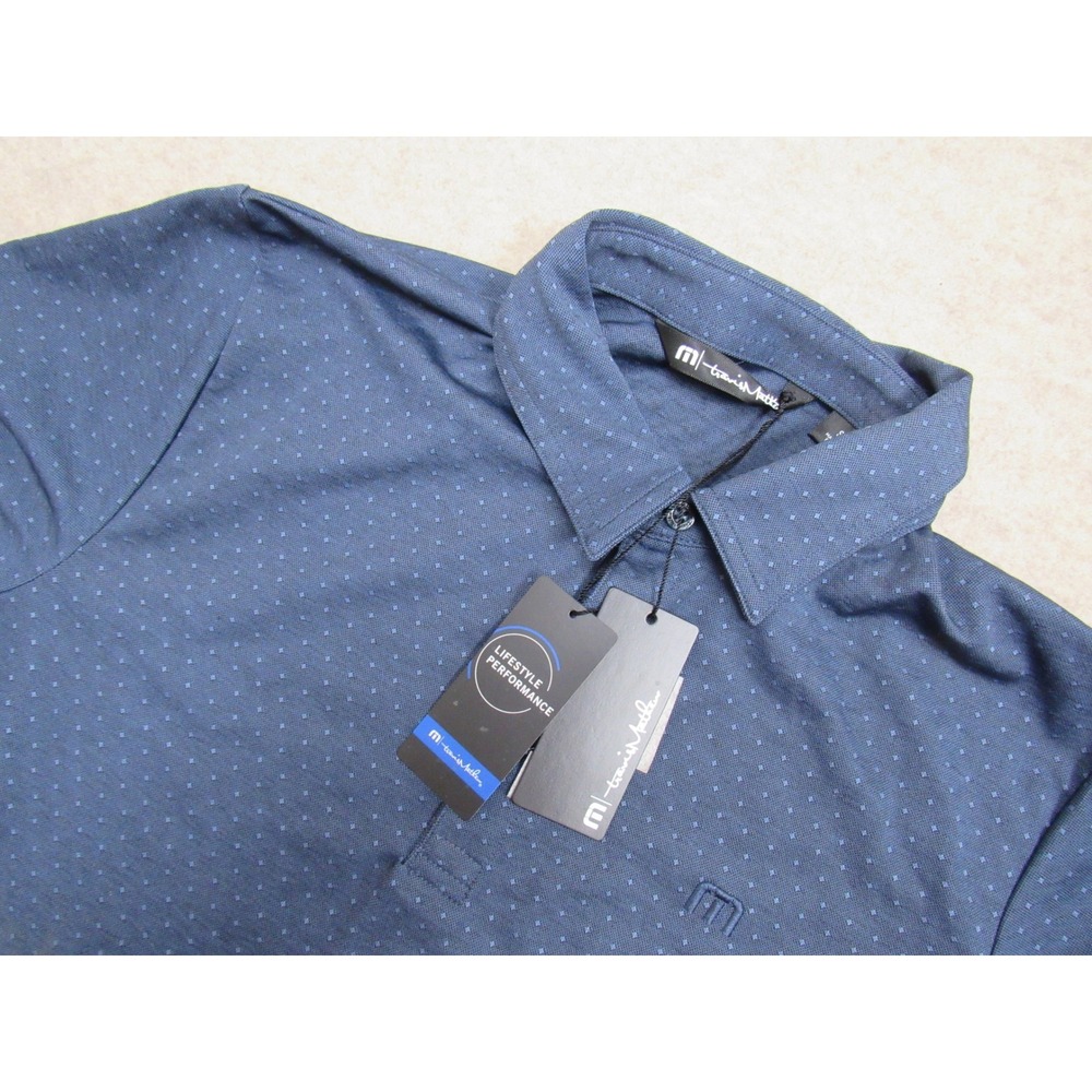Travis Mathew Mens Navy Blue Micro Print Pima Cotton Blend Polo Shirt Small NEW
